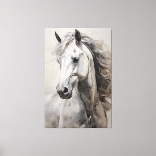 Impressão Em Tela Cavalo Branco monocromático Pintura de parede gr
