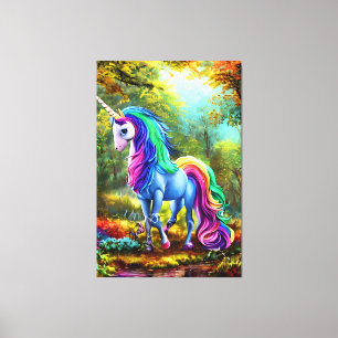 Impressão Em Tela Cavalo Colorido Unicórnio na Floresta-46567