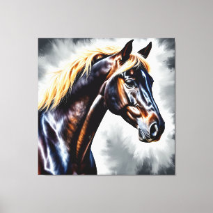 Impressão Em Tela Cavalo Com Crina Dourada Fluindo
