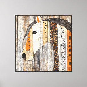 Impressão Em Tela Cavalo de Grão de Madeira Geométrico Boho Rústico