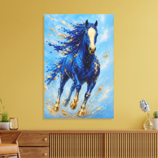 Impressão em Tela Cavalo Dourado Azul Real