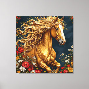 Impressão Em Tela Cavalo Dourado com Crina Fluindo