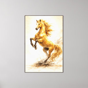 Impressão Em Tela Cavalo Dourado Empinado – Pintura Cinematográfica