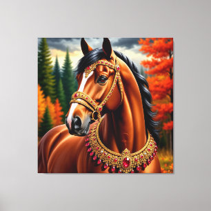 Impressão Em Tela Cavalo Majestoso com Arreios de Ouro Ornamentados