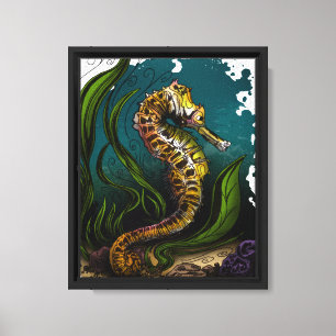 Impressão Em Tela Cavalo-Marinho Azul-Verde Estética Oceânica Design
