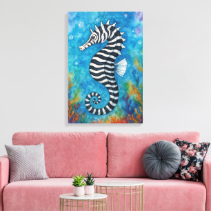 Impressão Em Tela Cavalo-marinho Zebra em Aquarela