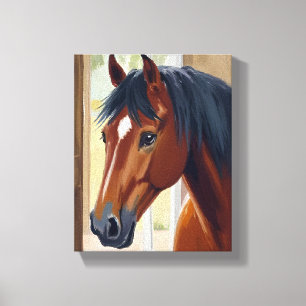 Impressão Em Tela Cavalo Marrom Aquarela Animal País Celeiro