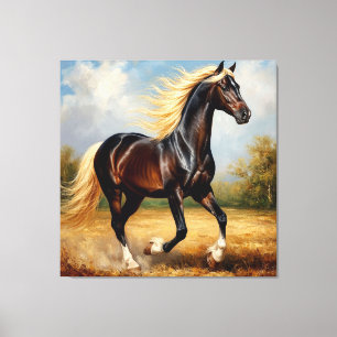 Impressão Em Tela Cavalo Marrom Correndo em um Pôr do Sol Pitoresco