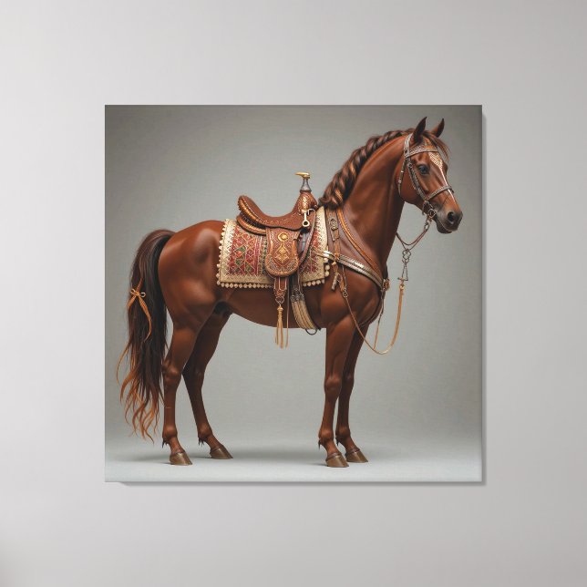 Impressão Em Tela Cavalo Marrom Elegante (Frente)