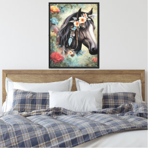 Impressão Em Tela Cavalo marrom em flores.