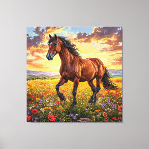 Impressão Em Tela Cavalo Marrom Majestoso Correndo