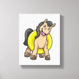 Impressão Em Tela Cavalo na praia com anel de Natação