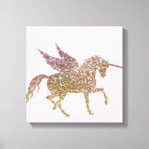 Impressão Em Tela Cavalo Pegasus Unicórnio Brilho Glitter Dourado da