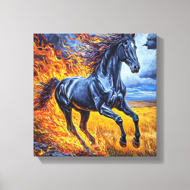 Impressão Em Tela Cavalo Preto (Frente)