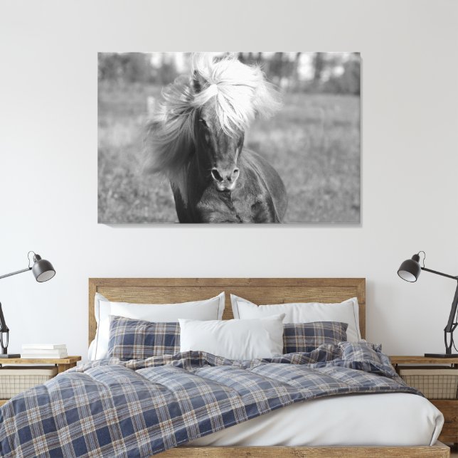 Impressão Em Tela Cavalo Vintage Preto e Branco (Insitu(Quarto))