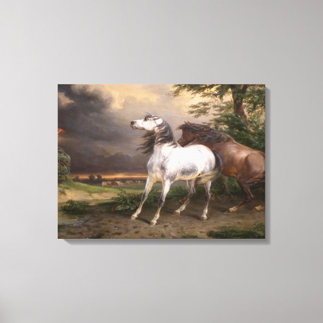 Impressão Em Tela Cavalos Assustados pela Tempestade (por Carle Vern (Frente)