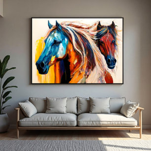 Impressão Em Tela Cavalos Coloridos Arte Vibrante