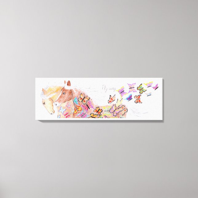 Impressão Em Tela cavalos corridos e Borboletas (Frente)