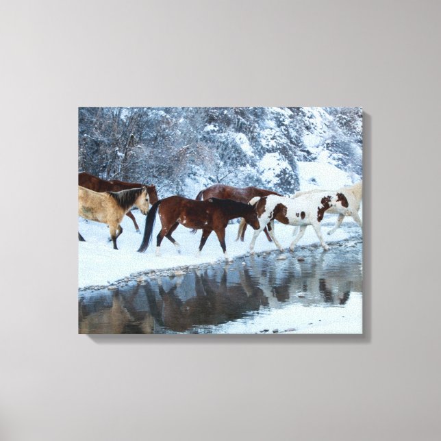 Impressão Em Tela Cavalos cruzando o riacho (Frente)