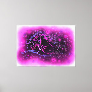 Impressão Em Tela Cavalos De Par Rosa Neon Azul Correndo À Noite Es