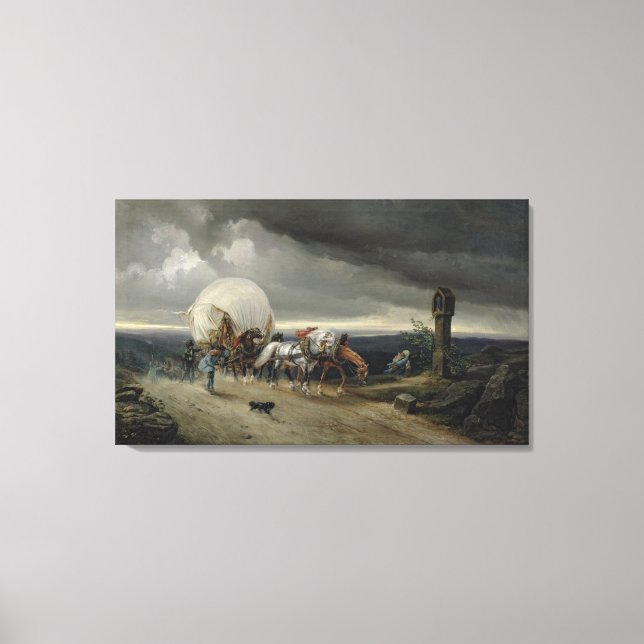 Impressão Em Tela Cavalos Desenhando Carrinhos em um Morro, 1856 (Frente)