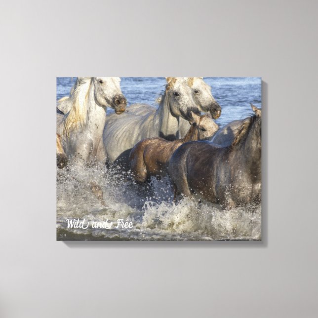 Impressão Em Tela Cavalos galopando na água (Frente)