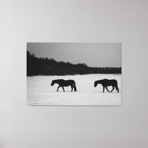 Impressão Em Tela Cavalos Na Neve 60x40 (150x100cm)