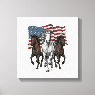 Impressão Em Tela Cavalos Patrióticos Vintage em Corrida Design Veto