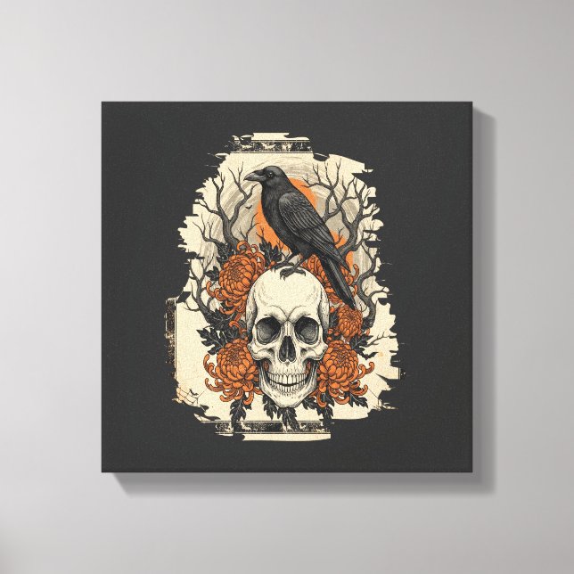 Impressão Em Tela Caveira de Halloween (Frente)