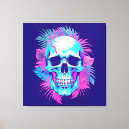 Impressão Em Tela Caveira Floral em Estilo Vaporwave