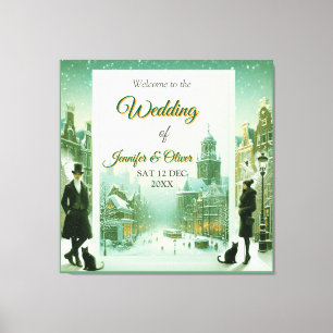 Impressão Em Tela Celebrações de inverno na neve, com Kittens