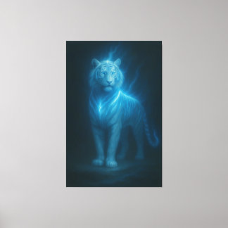 Impressão Em Tela Celestial Azure White Tiger – High-End Fantasy Art