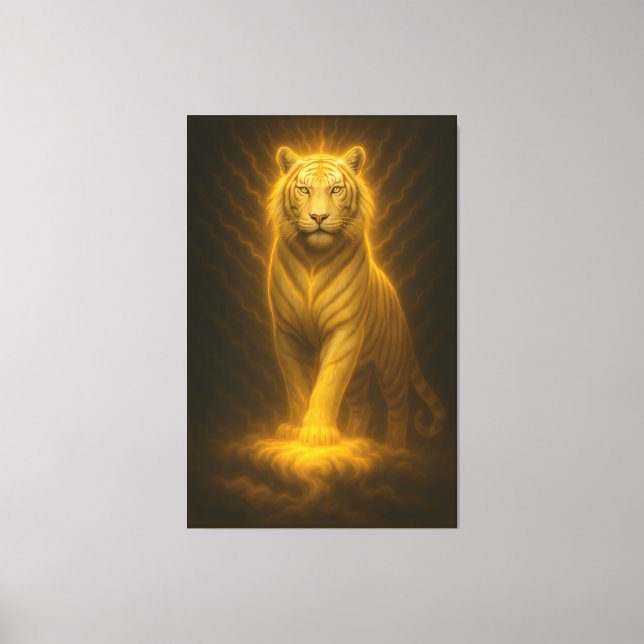 Impressão Em Tela Celestial Golden White Tiger – Divine Gaze Luminou (Frente)