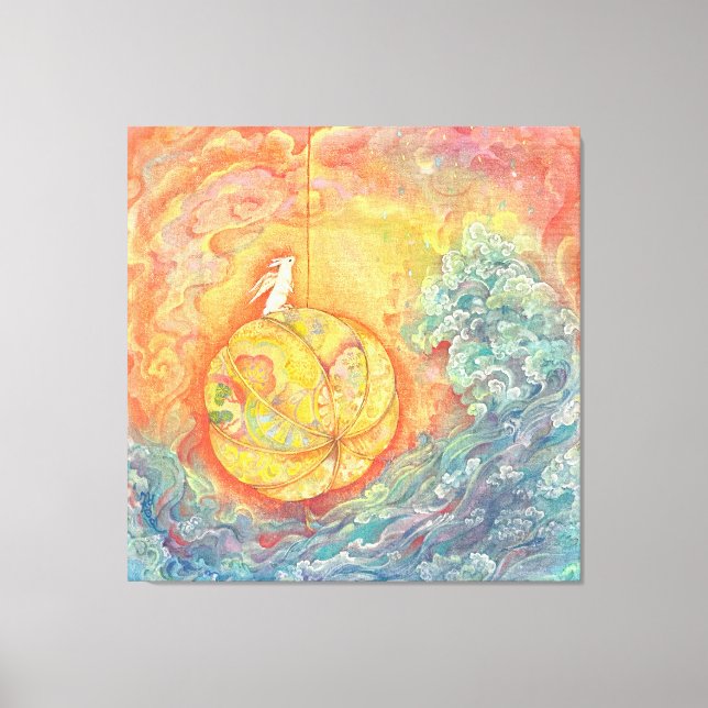 Impressão Em Tela Celestial Orb: Winged Hare on Silken Brocade (Frente)