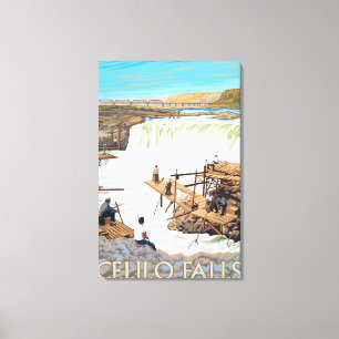 Impressão Em Tela Celilo cai poster das viagens vintage da pesca