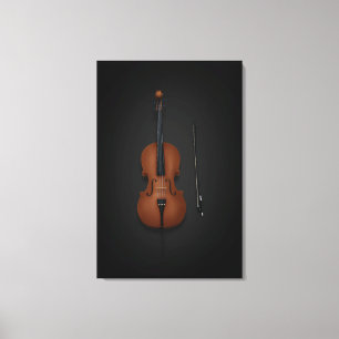 Impressão Em Tela Cello e Arco lado a lado em preto 24x36