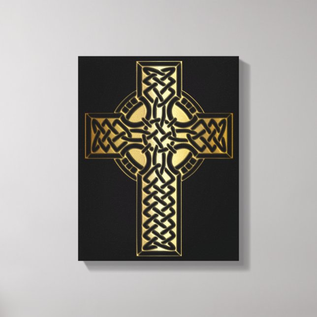 Impressão Em Tela Celtic Knot Cross em Dourado e preto (Frente)