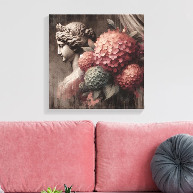 Impressão Em Tela Cena Clássica com estátua de gipsum e hydrangea (Insitu(Sala de estar))