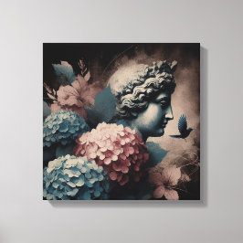 Impressão Em Tela Cena Clássica com estátua de gipsum e hydrangea