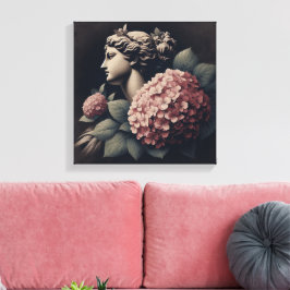 Impressão Em Tela Cena Clássica com estátua de gipsum e hydrangea