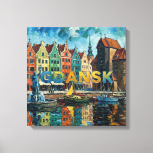 Impressão Em Tela Cena Colorida da Orla de Gdansk em Tela