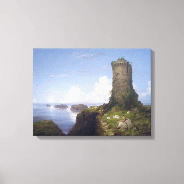 Impressão Em Tela Cena Costeira Italiana com Torre Arruinada (Frente)