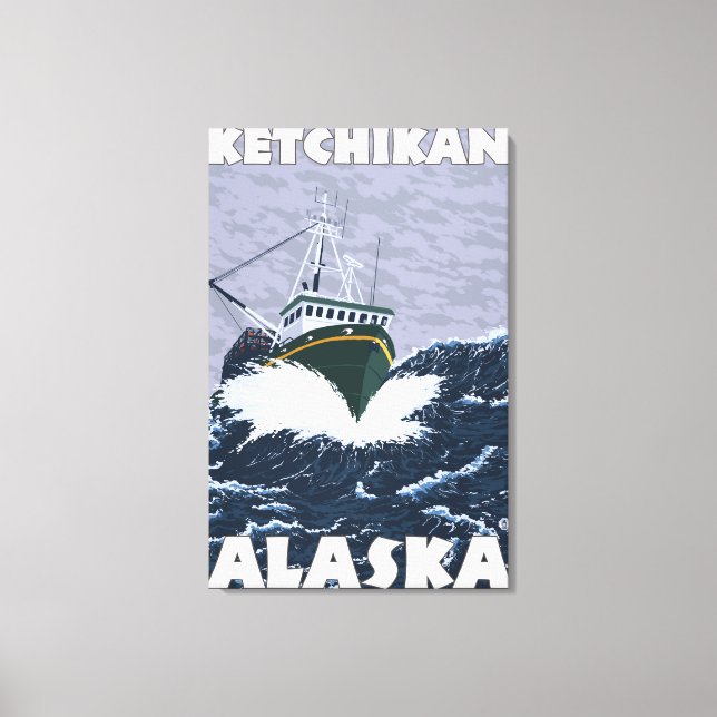 Impressão Em Tela Cena de Barcos de Pesca - Ketchikan, Alasca (Frente)