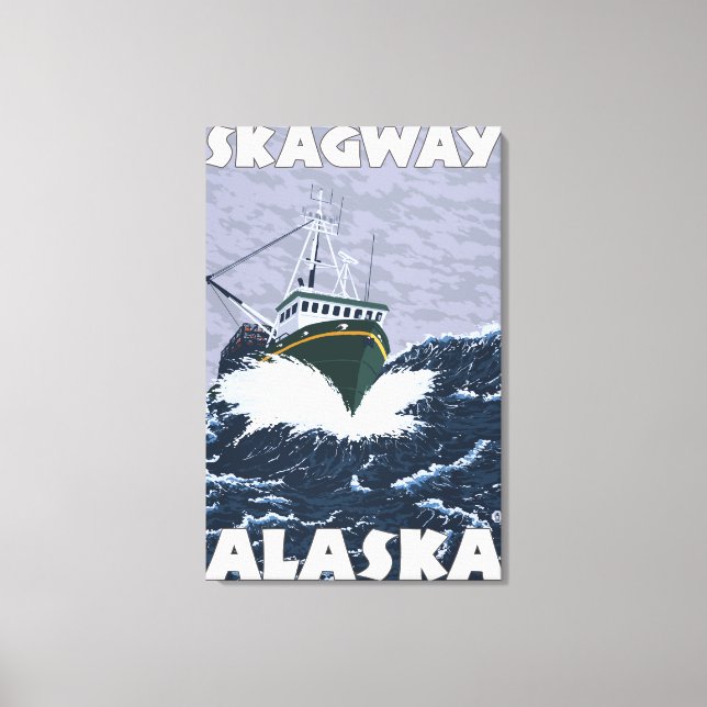 Impressão Em Tela Cena de Barcos de Pesca - Skagway, Alasca (Frente)