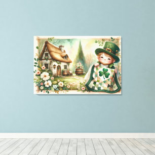 Impressão Em Tela Cena de Colcha Xadrez Cottage Leprechaun