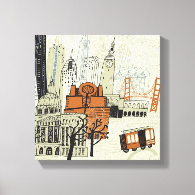Impressão Em Tela Cena de Doodle San Francisco (Frente)