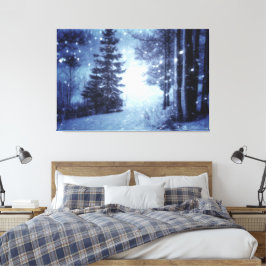 Impressão Em Tela Cena de inverno da Floresta Mágica Azul Lua