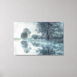 Impressão Em Tela Cena de Inverno Foggy de um Lago, com Árvores e Cé