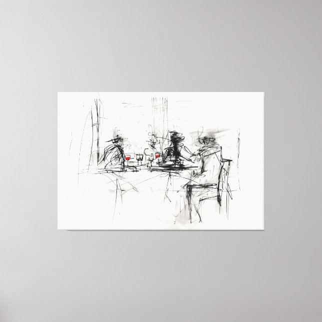 Impressão Em Tela Cena de Janto de Vinho abstrato - (Frente)
