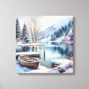 Impressão Em Tela Cena de Lago de Inverno em Arte de Tela